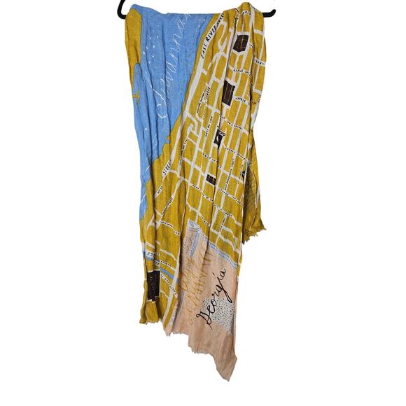NEW Spartina 449 Savannah Georgia Scarf Linen Blend Preppy Coastal Map - Picture 1 of 5